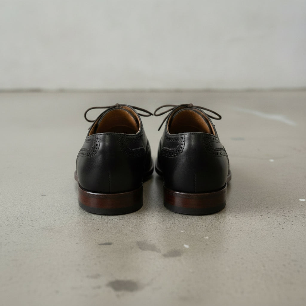 Men's Black Cap-Toe Brogue Leather Oxfords — Earlham