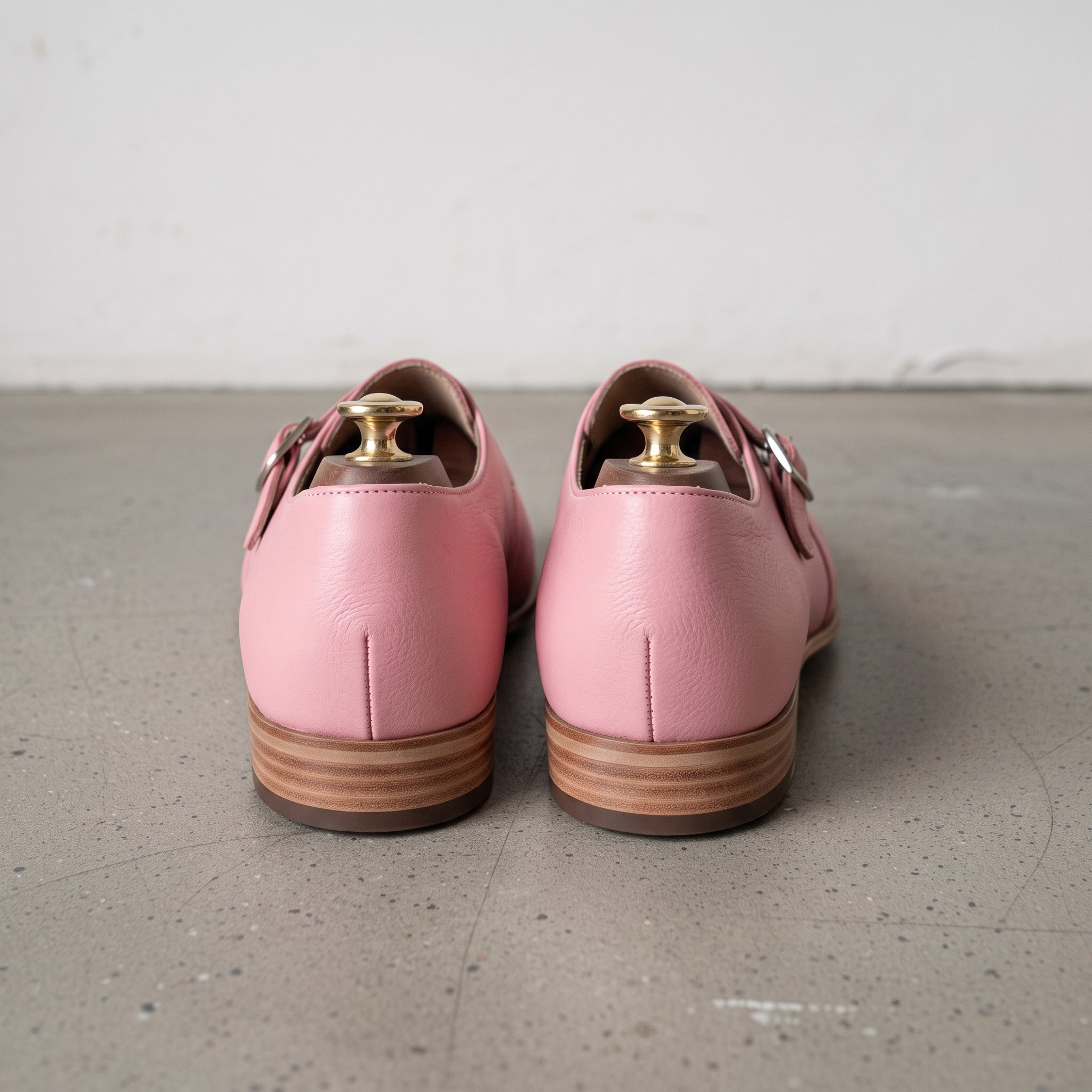 Men's Rose Pink Plain-Toe Leather Monk Strap Shoes — Attley