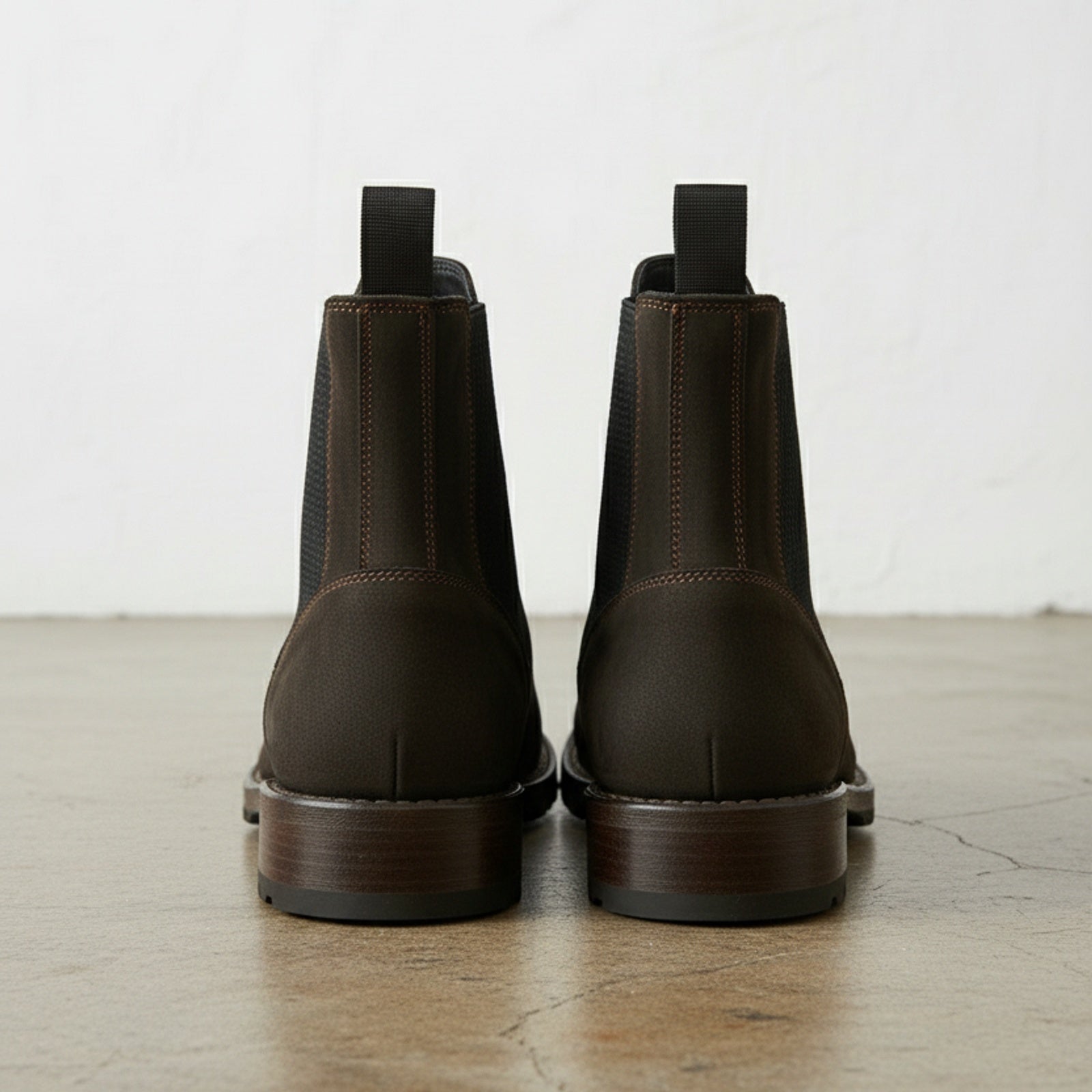 back-view - Men's Chelsea Boots, Suede Chelsea Boots, Dark Brown Chelsea Boots, Casual Chelsea Boots