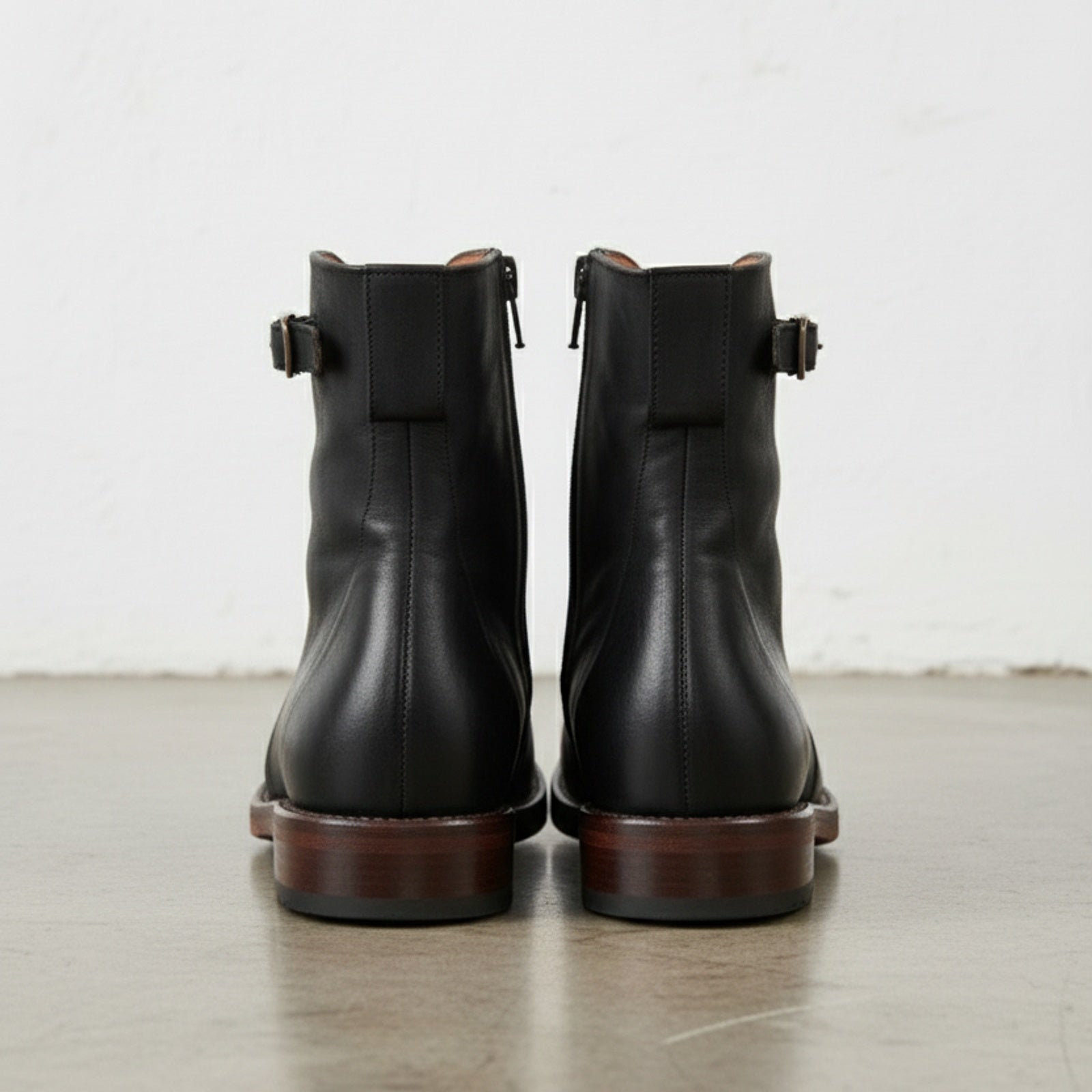 back-view - Men's Distressed Ankle Boots, Full-Grain Leather Ankle Boots, Buckle Strap Ankle Boots