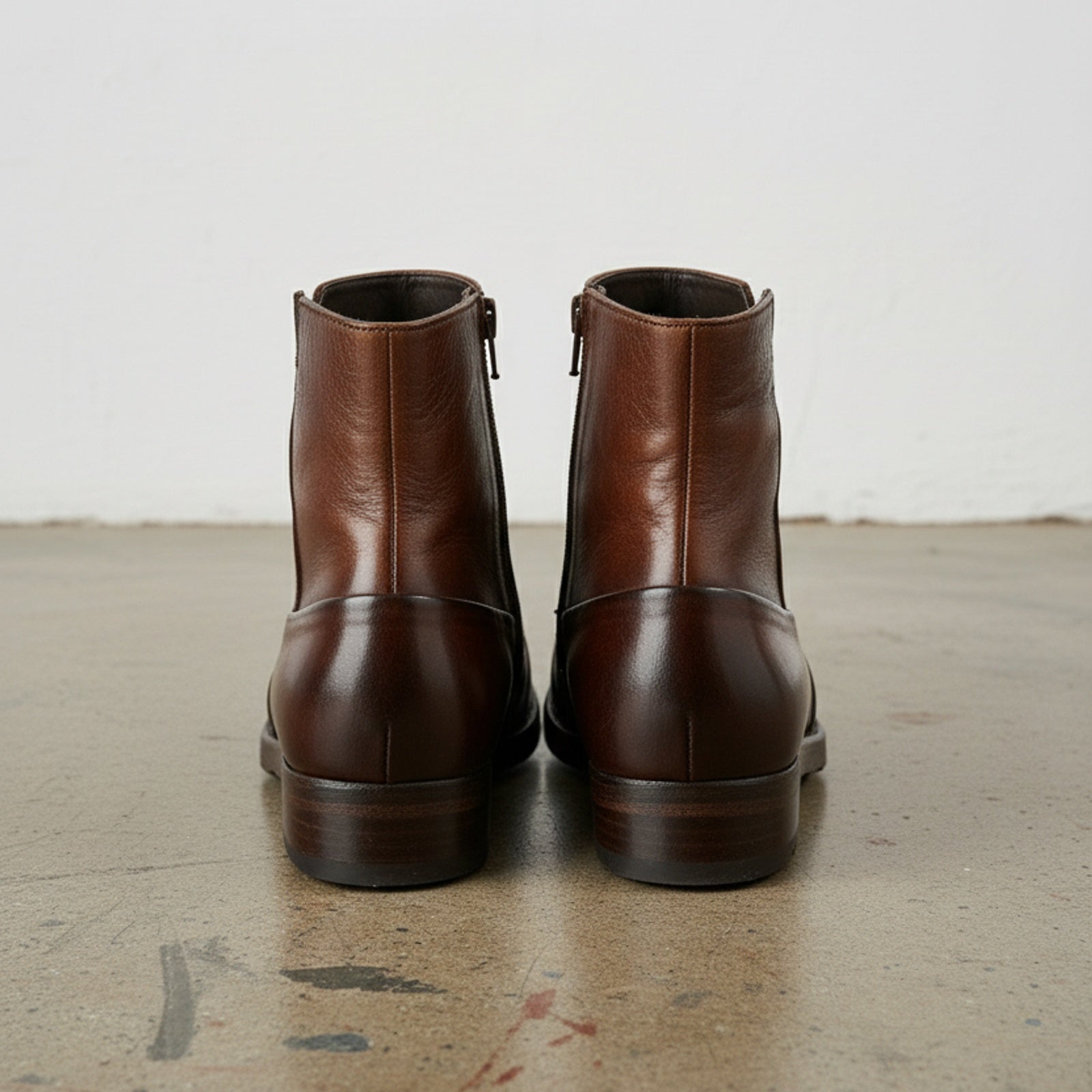 back-view - Men's Distressed Leather Ankle Boots, Full-Grain Leather Ankle Boots, Dark Brown Leather Boots