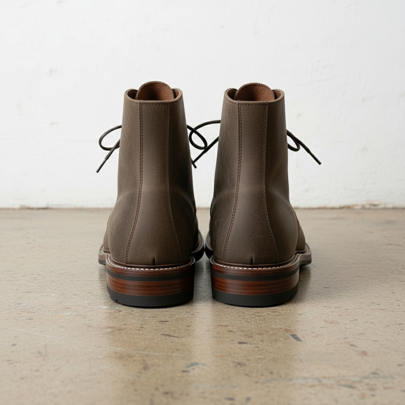 back-view - Men's Lace-Up Nubuck Ankle Boots, Brown Cap-Toe Boots, Goodyear Welted Nubuck Boots