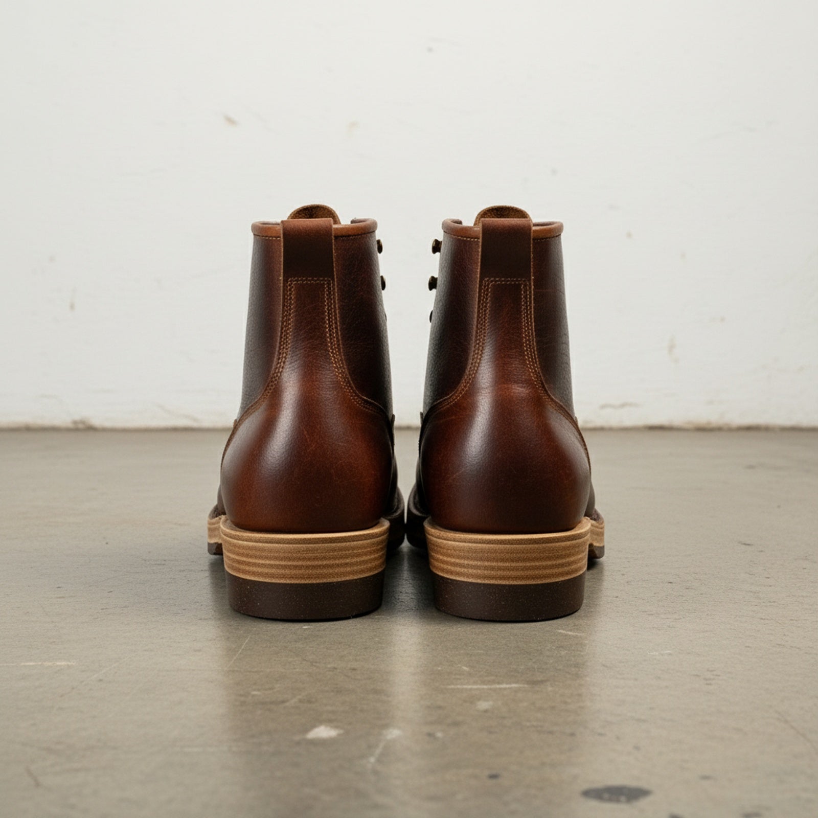 back-view - Men's Work Boots, Full-Grain Leather Ankle Boots, Durable Lace-Up Boots