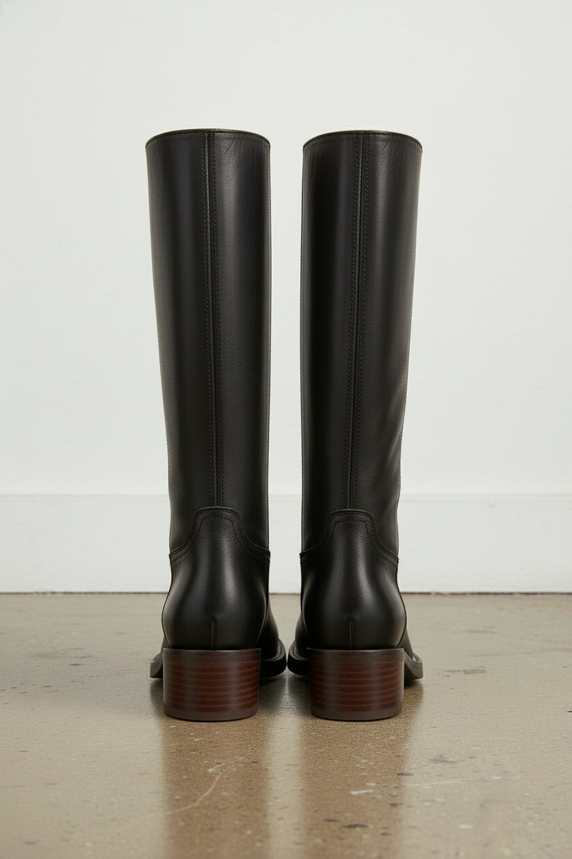 back-view - Women's Handmade Black Classic Riding Leather Boots