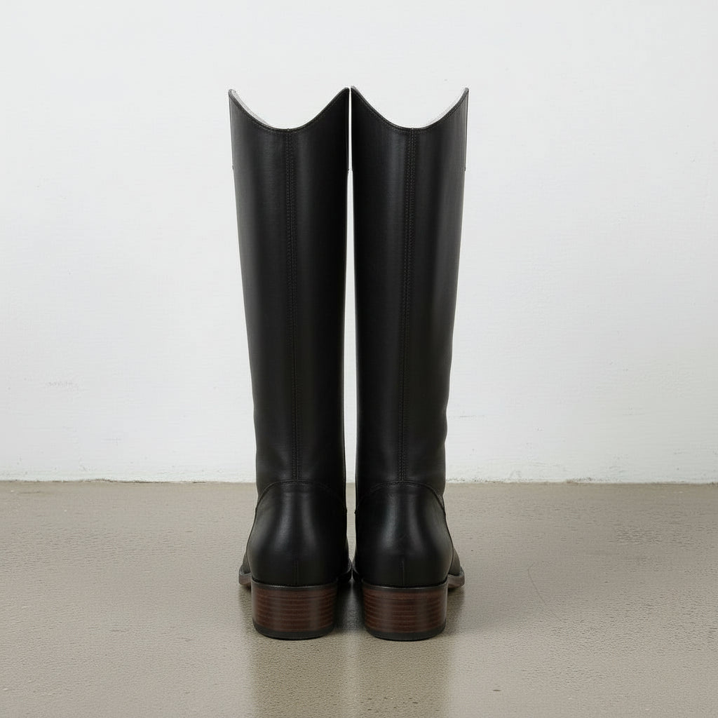back-view - Women's Handmade Black Knee-High Leather Classic Riding Boots