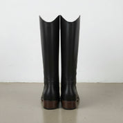 back-view - Women's Handmade Black Knee-High Leather Classic Riding Boots