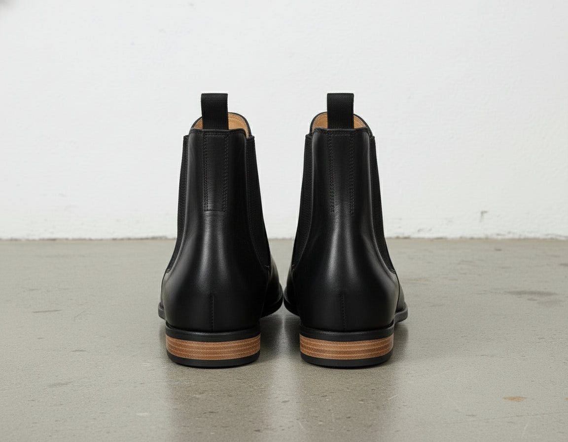 back-view - Women's Handmade Black Leather Chelsea Boots