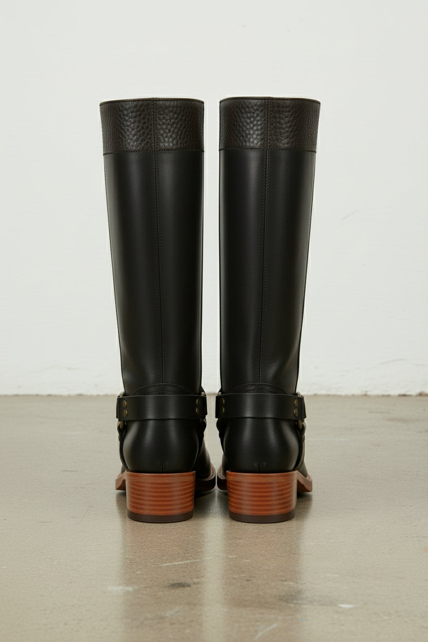 back-view - Women's Handmade Black Leather Classic Riding Boots