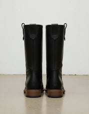 back-view - Women's Handmade Black Leather Flat Western Boots