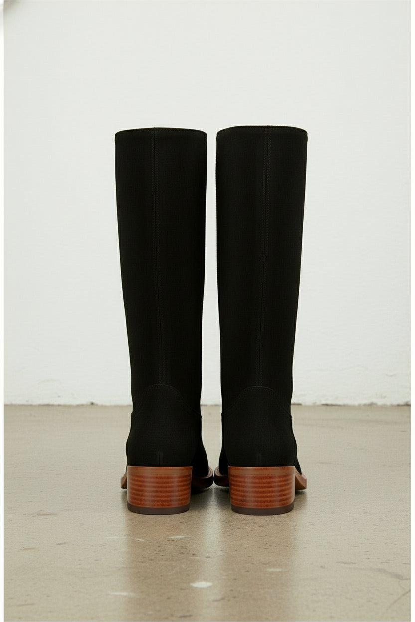 back-view - Women's Handmade Black Leather Knee-High Riding Boots