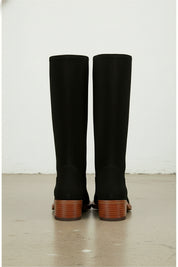 back-view - Women's Handmade Black Leather Knee-High Riding Boots