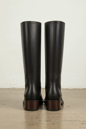 back-view - Women's Handmade Black Leather Knee-High Riding Boots