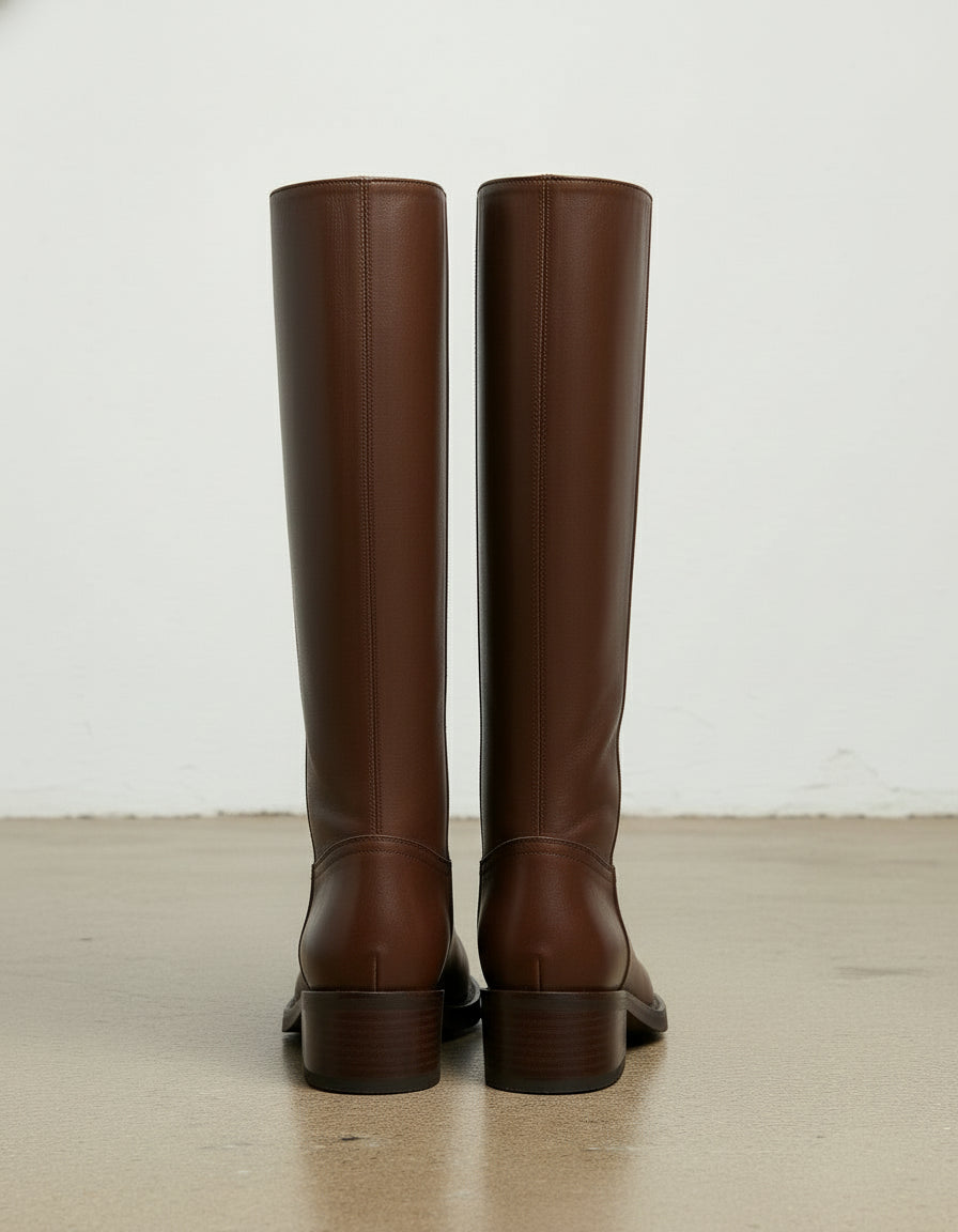 back-view - Women's Handmade Brown Knee-High Leather Riding Boots