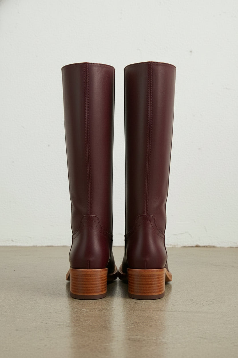 back-view - Women's Handmade Burgundy Classic Riding Leather Boots