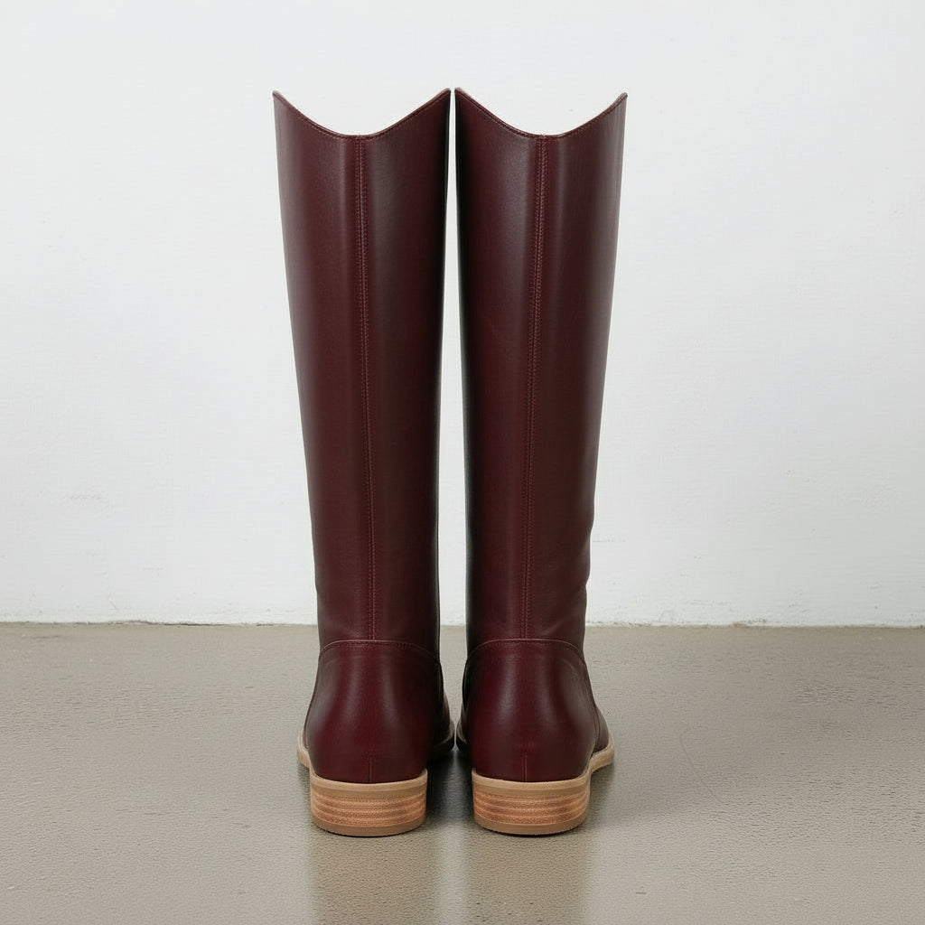 back-view - Women's Handmade Burgundy Knee-High Leather Chelsea Boots