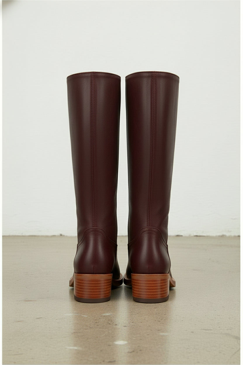 back-view - Women's Handmade Burgundy Knee-High Leather Classic Riding Boots