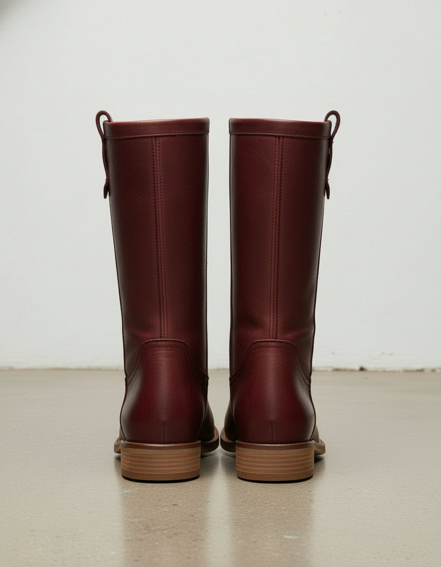 back-view - Women's Handmade Burgundy Leather Roper Mid-Calf Boots