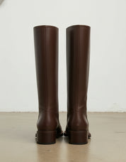 back-view - Women's Handmade Chocolate Knee-High Leather Chelsea Boots