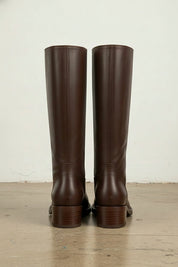 back-view - Women's Handmade Chocolate Knee-High Leather Riding Boots