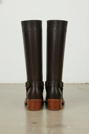 back-view - Women's Handmade Chocolate Knee-High Riding Leather Boots
