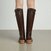 back-view - Women's Handmade Chocolate Laced Knee-High Leather Boots