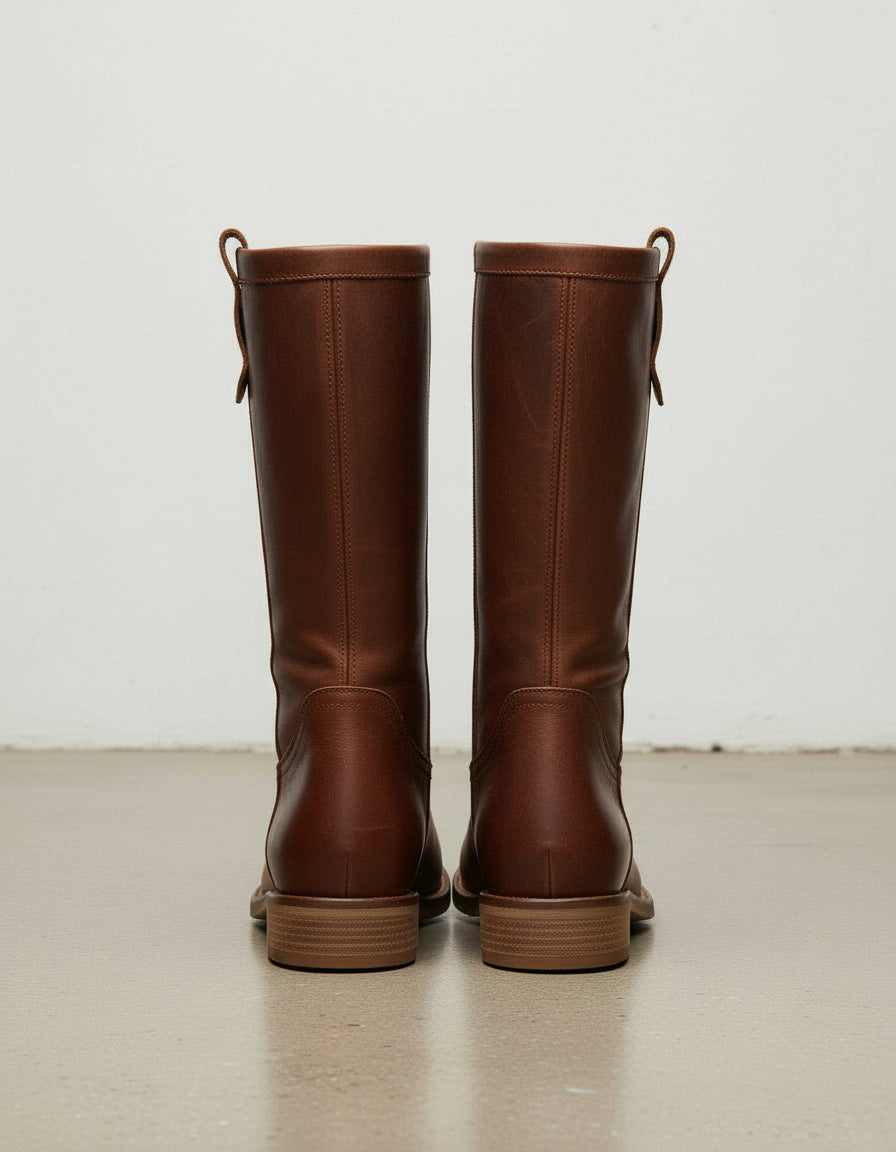 back-view - Women's Handmade Chocolate Leather Roper Boots