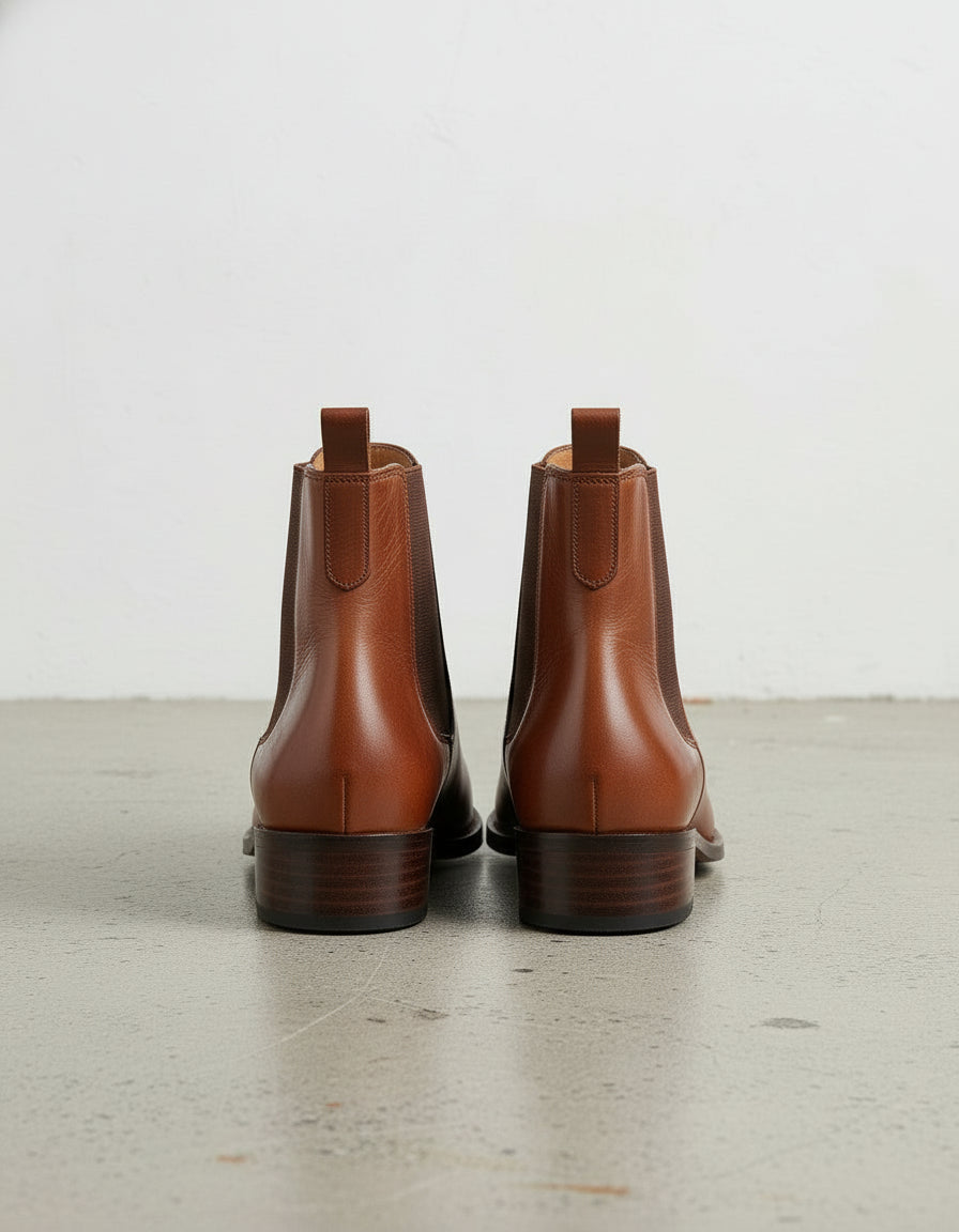 back-view - Women's Handmade Cognac Brown Elastic Side Boot Leather Chelsea Boots