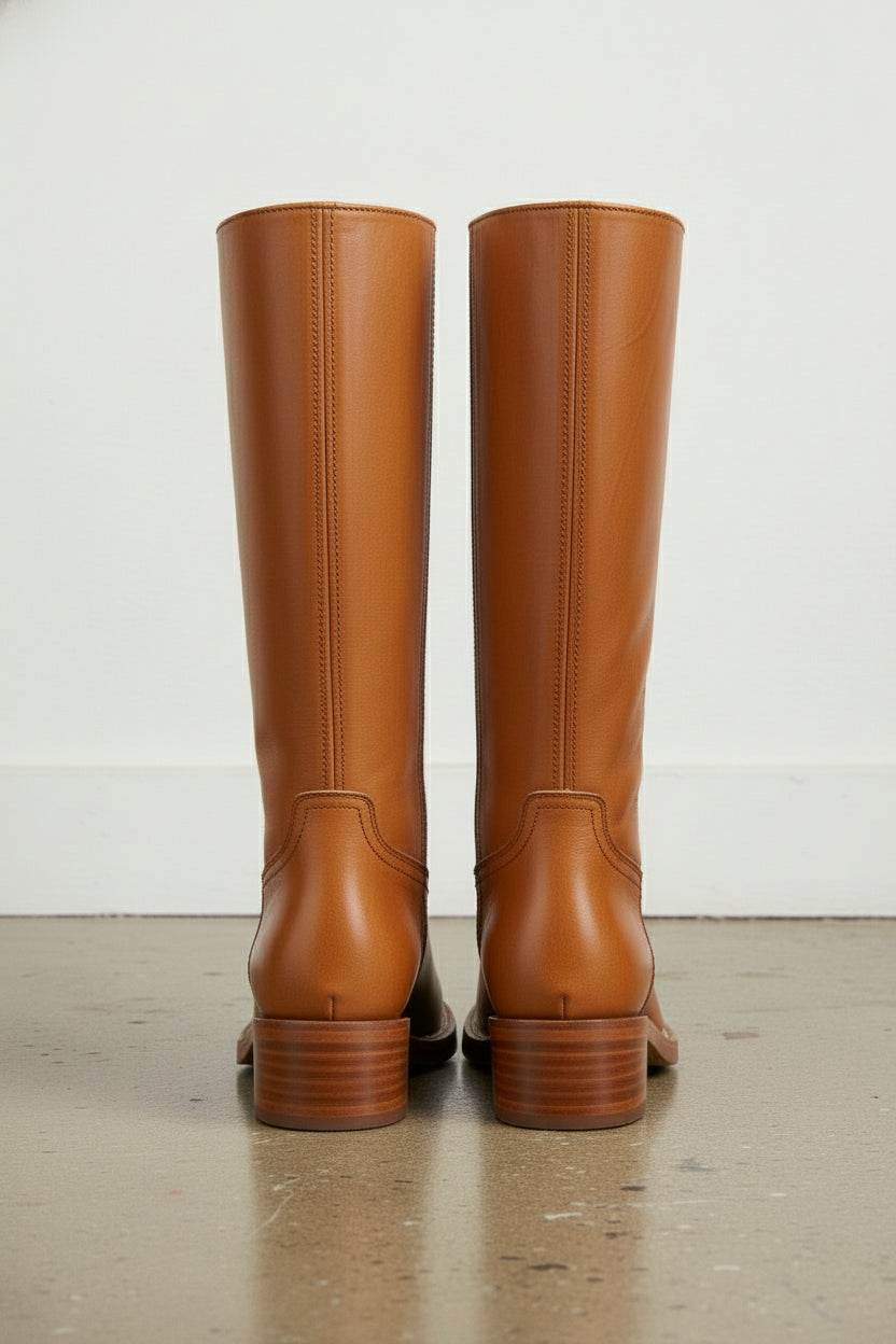 back-view - Women's Handmade Cognac Brown Full Grain Leather Classic Riding Boots