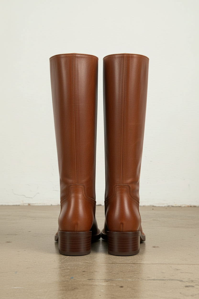 back-view - Women's Handmade Cognac Brown Knee-High Leather Riding Boots