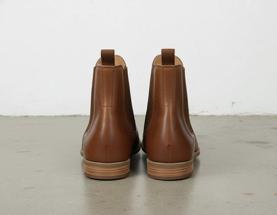 back-view - Women's Handmade Cognac Brown Leather Chelsea Boots