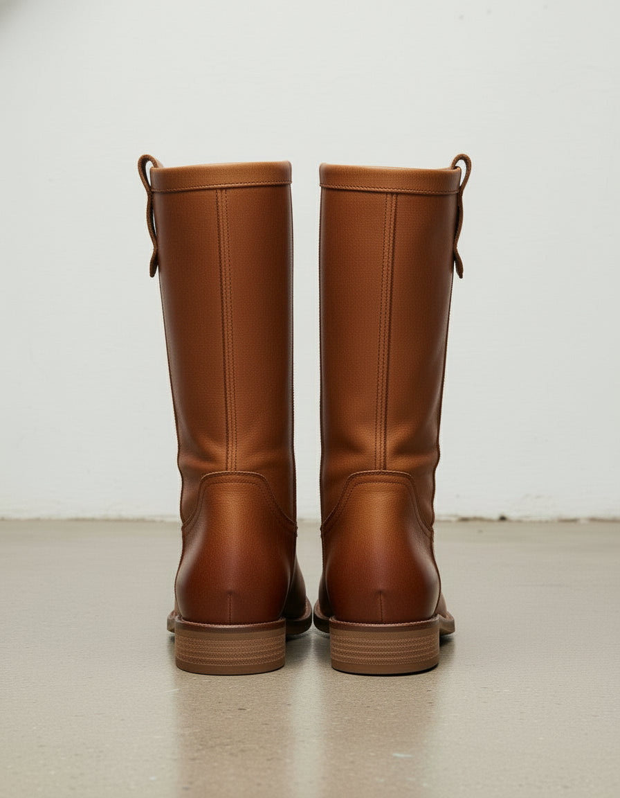 back-view - Women's Handmade Cognac Brown Leather Classic Riding Boots