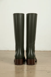 back-view - Women's Handmade Dark Green Knee-High Leather Riding Boots