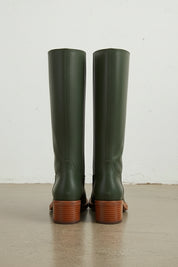back-view - Women's Handmade Dark Green Knee-High Riding Leather Boots