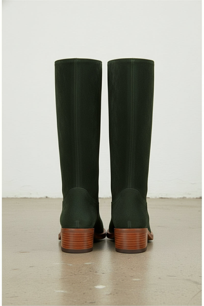 back-view - Women's Handmade Dark Green Knee-High Riding Leather Boots