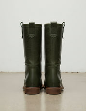 back-view - Women's Handmade Dark Green Leather Classic Riding Boots
