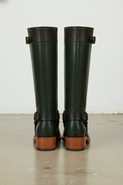 back-view - Women's Handmade Dark Green Leather Classic Riding Boots