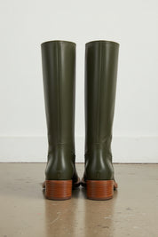 back-view - Women's Handmade Dark Green Leather Classic Riding Boots
