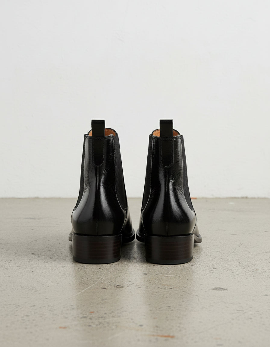 back-view - Women's Handmade Leather Chelsea Boots, Slip-On Ankle Boot, Polished Dress Boot