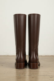 back-view - Women's Handmade Leather Knee-High Boots, Brown Handmade Leather Knee-High Boots