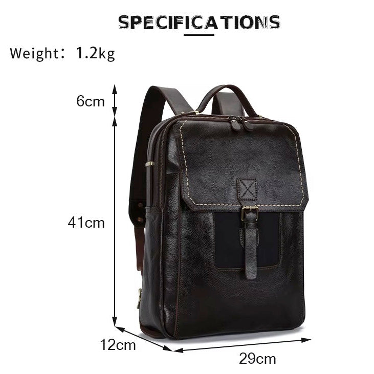Men's Waterproof Leather Laptop Travel Backpack