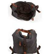 Convertible Women's Canvas Shoulder Bag with Leather Accents - Stylish & Versatile
