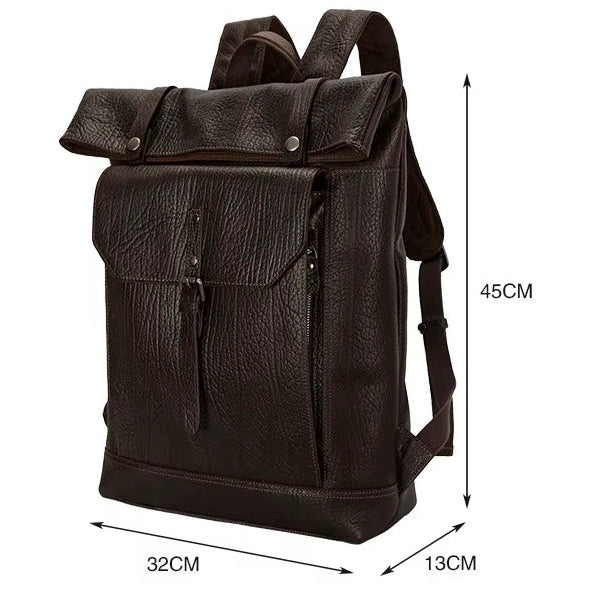 Handmade Full-Grain Leather Men's Travel Laptop Backpack with Adjustable Straps