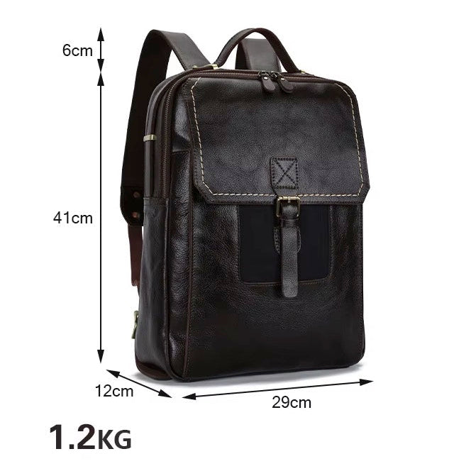 Handmade Zipper Full-Grain Leather Men’s Laptop Backpack