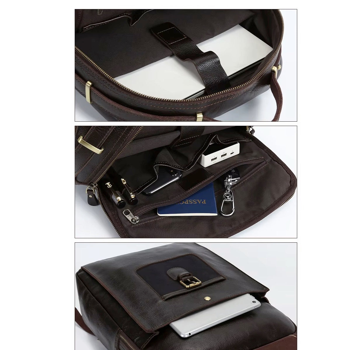 Handmade Zipper Full-Grain Leather Men’s Laptop Backpack