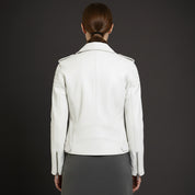 Women's White Biker Lambskin Leather Jacket