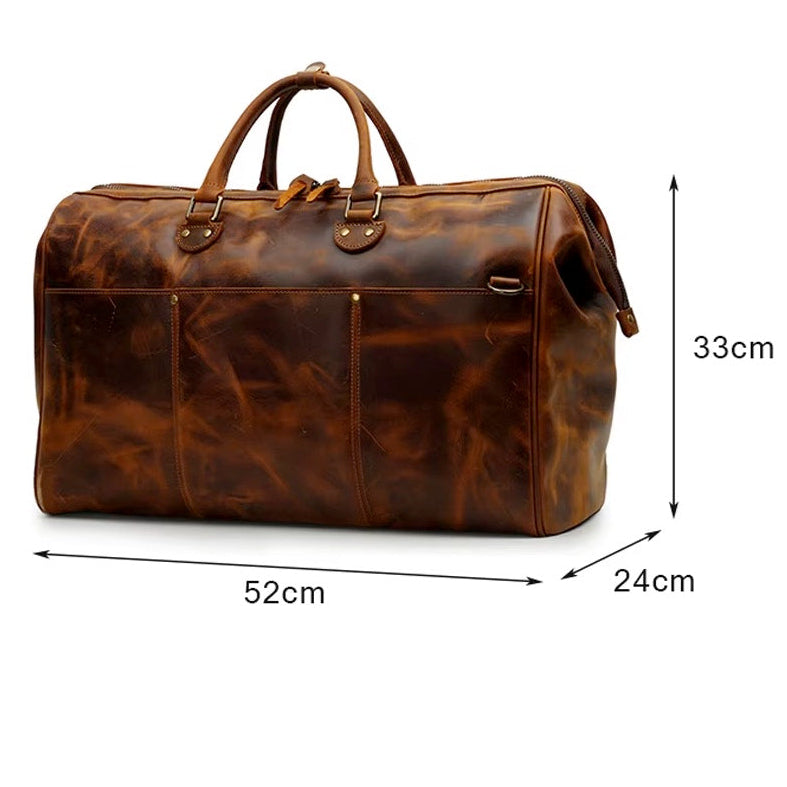 Large Zipper Genuine Leather Men’s Travel Duffel Bag