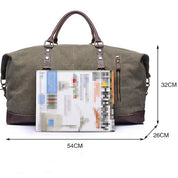 Men's Canvas Leather Duffel Bag with Top-Load Zipper