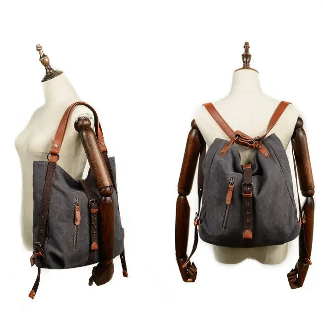 Women's Convertible Canvas Shoulder Bag with Leather Accents