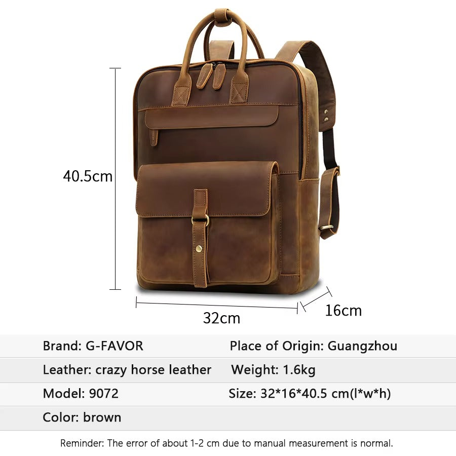 Rugged Leather Backpack with Multiple Pockets