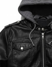 Handmade Men Black Leather Fashion Jacket with Hoodie, Bomber Style Hooded Jacket